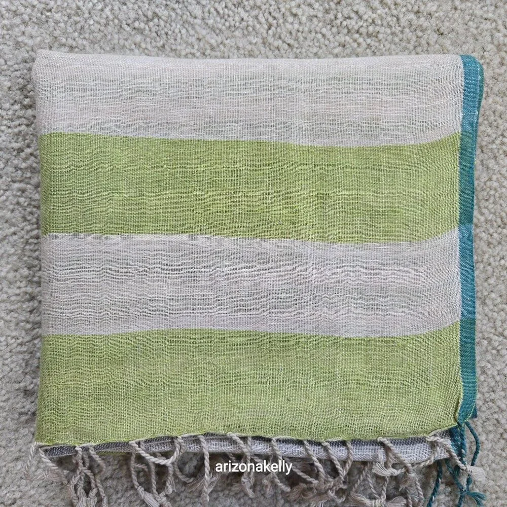 NWOT Linen Gudrun Sjödén Scarf Green Grey Sweden Scandinavian